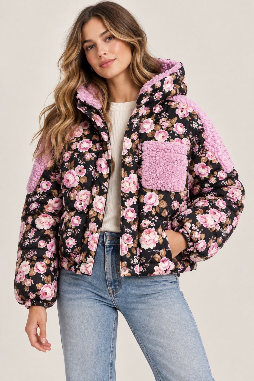 For Love & Lemons Floral Puffer Jacket